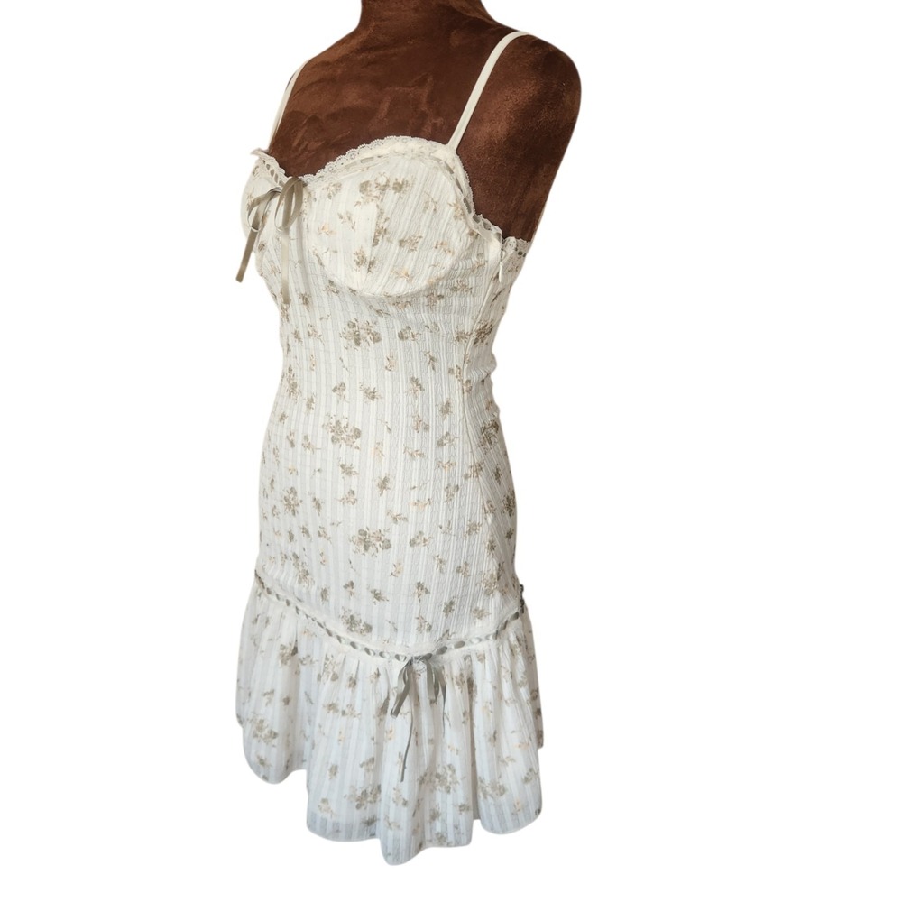 Women's Mini Dress Size XS Drop Waist Romantic Lace Floral Coastal Cowgirl - Picture 2 of 8